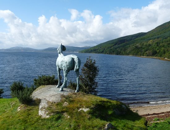 Horse sculpture over looking Loch Fyne, Argyll, Scotland