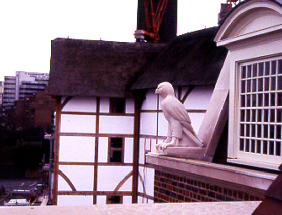 stone falcon on Shakespeare's Globe building, Southwark, London