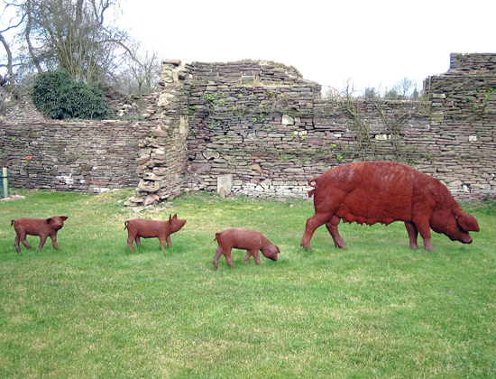 cast iron sow and piglets, life size, Acton Court, Iron Acton, Bristol